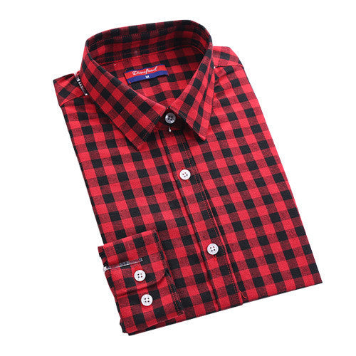 Online discount shop Australia - Brand New Fashion Women Blouses Long Sleeve Turn-down Collar Plaid Shirts Women Casual Cotton Shirt Style