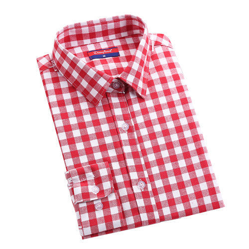 Online discount shop Australia - Brand New Fashion Women Blouses Long Sleeve Turn-down Collar Plaid Shirts Women Casual Cotton Shirt Style