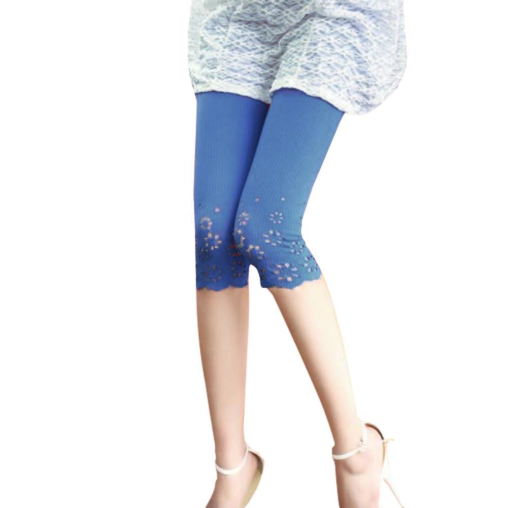 Trendy Ladies Cotton Skinny Cropped Hollow Pattern Stretch Leggings HB88