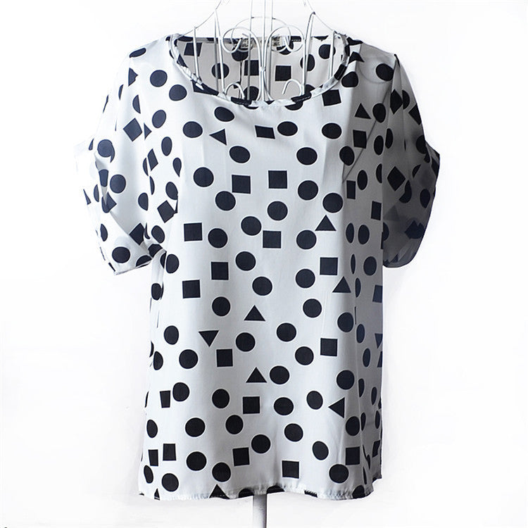 Online discount shop Australia - Casual Shirts for Women Chiffon Blouses Batwing Short Sleeve O-neck Plus Size XXL Print Shirt Tops Female LY1213a
