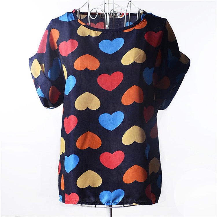 Online discount shop Australia - Casual Shirts for Women Chiffon Blouses Batwing Short Sleeve O-neck Plus Size XXL Print Shirt Tops Female LY1213a
