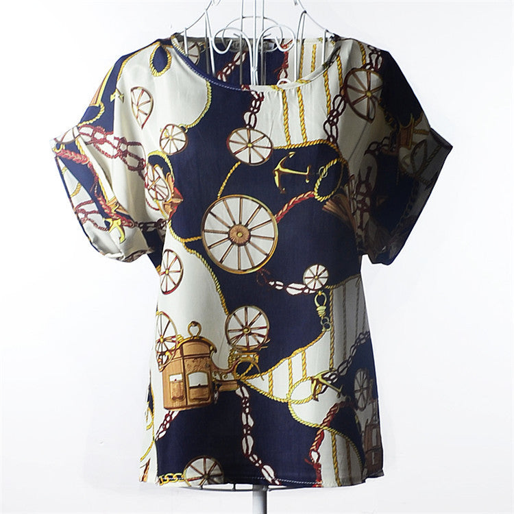 Online discount shop Australia - Casual Shirts for Women Chiffon Blouses Batwing Short Sleeve O-neck Plus Size XXL Print Shirt Tops Female LY1213a