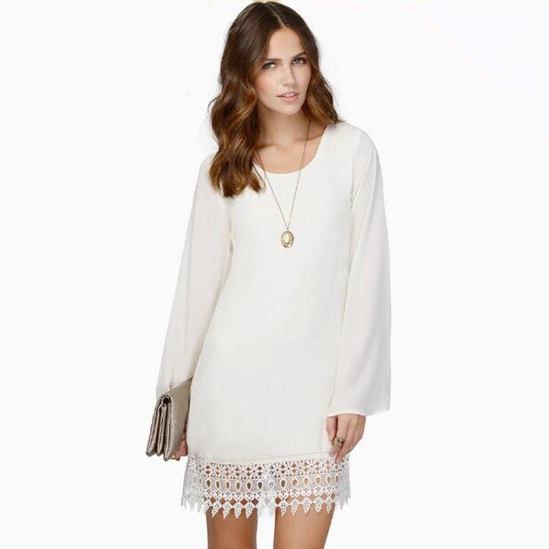 Online discount shop Australia - Dress Long Sleeve Party Dresses Women Lace Chiffon Casual Mini Dress White Black