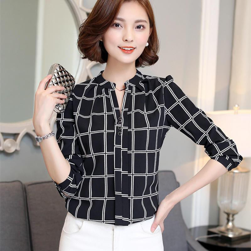 women shirts Chiffon Blouse Printed Long Sleeve Blouse White Striped Blouses Top Shirt