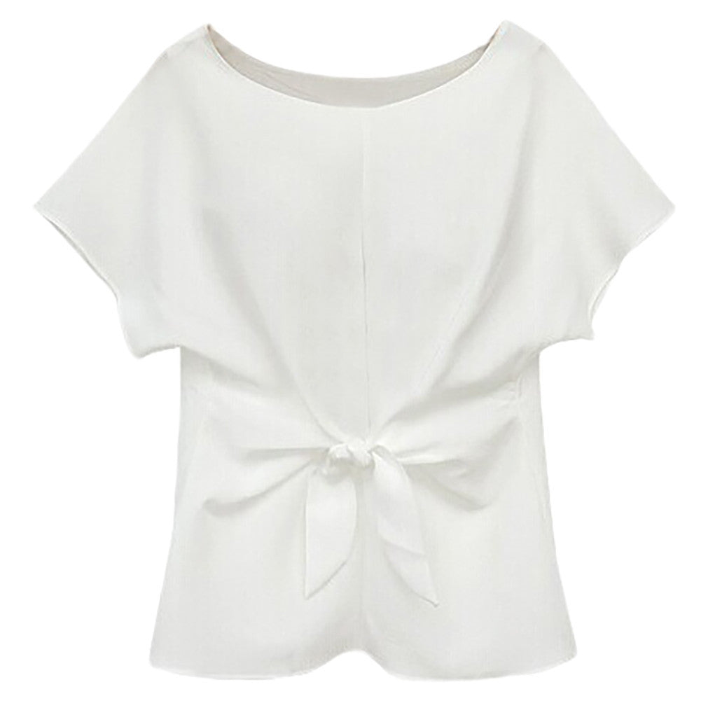 Women Blue Chiffon Shirt Short Sleeves Shirt Girls O-neck Blouses Tops
