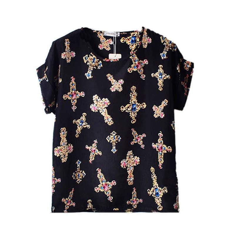 Women Chiffon T-Shirts Ladies Loose Short Sleeve Shirts Striped Heart Lip Tops