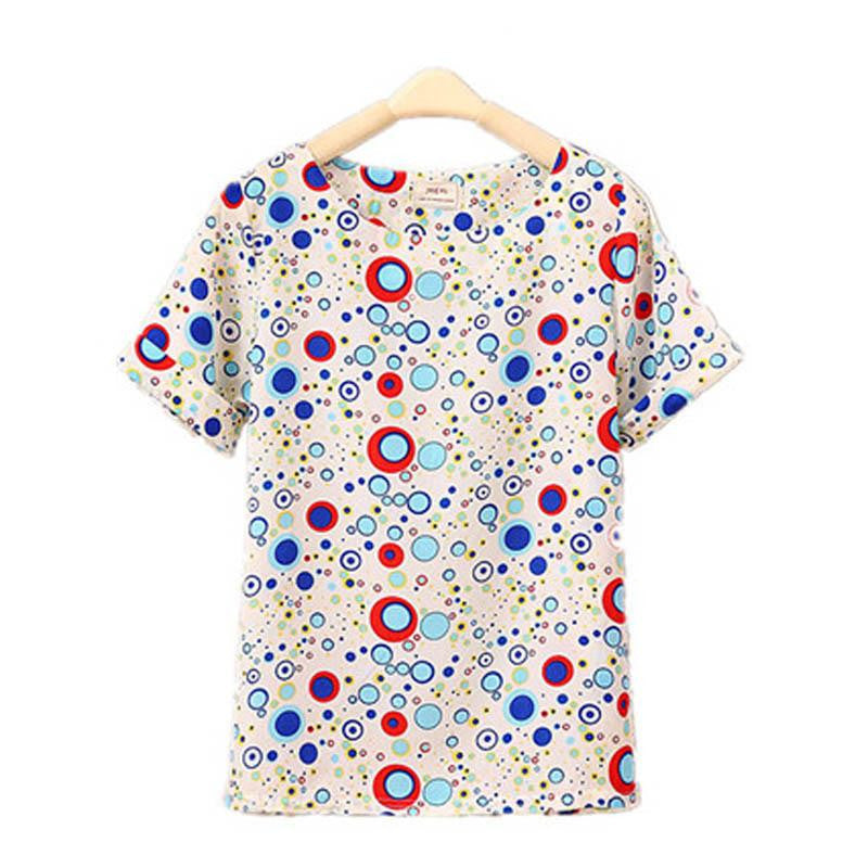 Women Chiffon T-Shirts Ladies Loose Short Sleeve Shirts Striped Heart Lip Tops