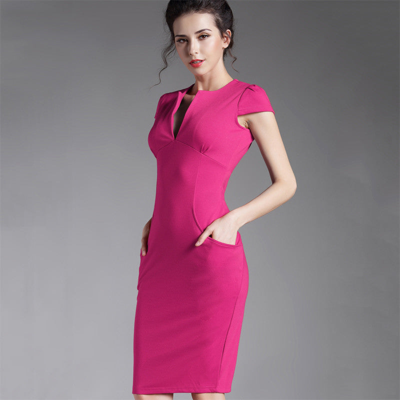Online discount shop Australia - Deep V bodycon bandage Business work office Party Pencil sheath vintage women summer casual dress 521