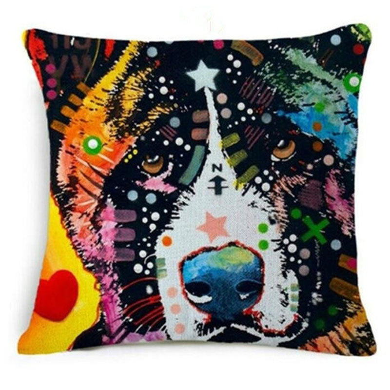 Online discount shop Australia - Colorful Oil Painting Cushion Cover 45x45CM (18x18IN) Cute Dogs & Cats Pillow Cover Pillow Case Home Decor
