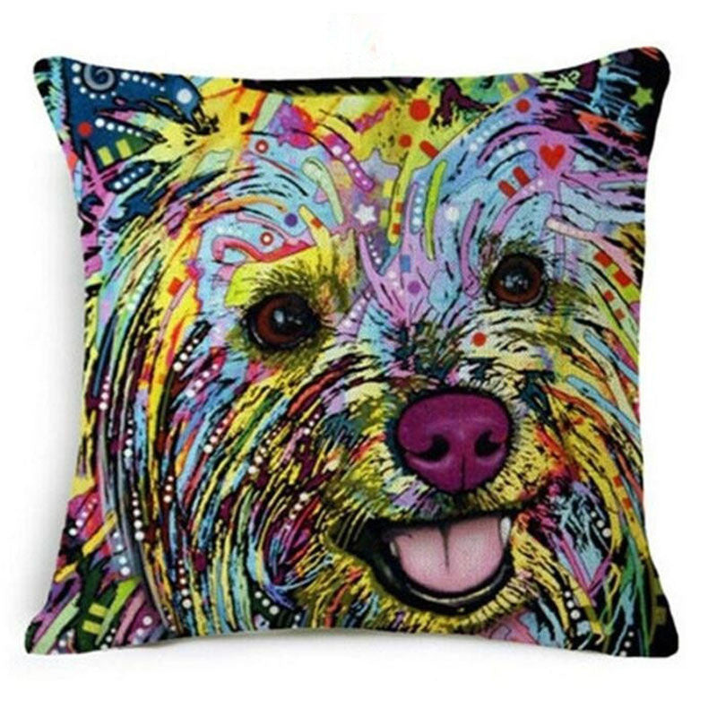 Online discount shop Australia - Colorful Oil Painting Cushion Cover 45x45CM (18x18IN) Cute Dogs & Cats Pillow Cover Pillow Case Home Decor