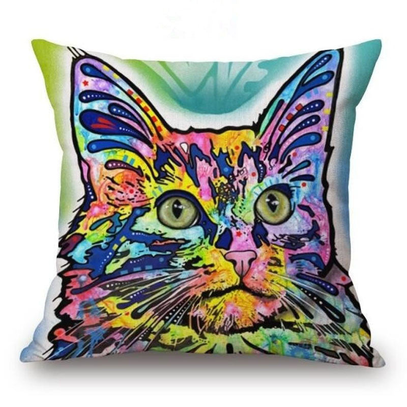 Online discount shop Australia - Colorful Oil Painting Cushion Cover 45x45CM (18x18IN) Cute Dogs & Cats Pillow Cover Pillow Case Home Decor