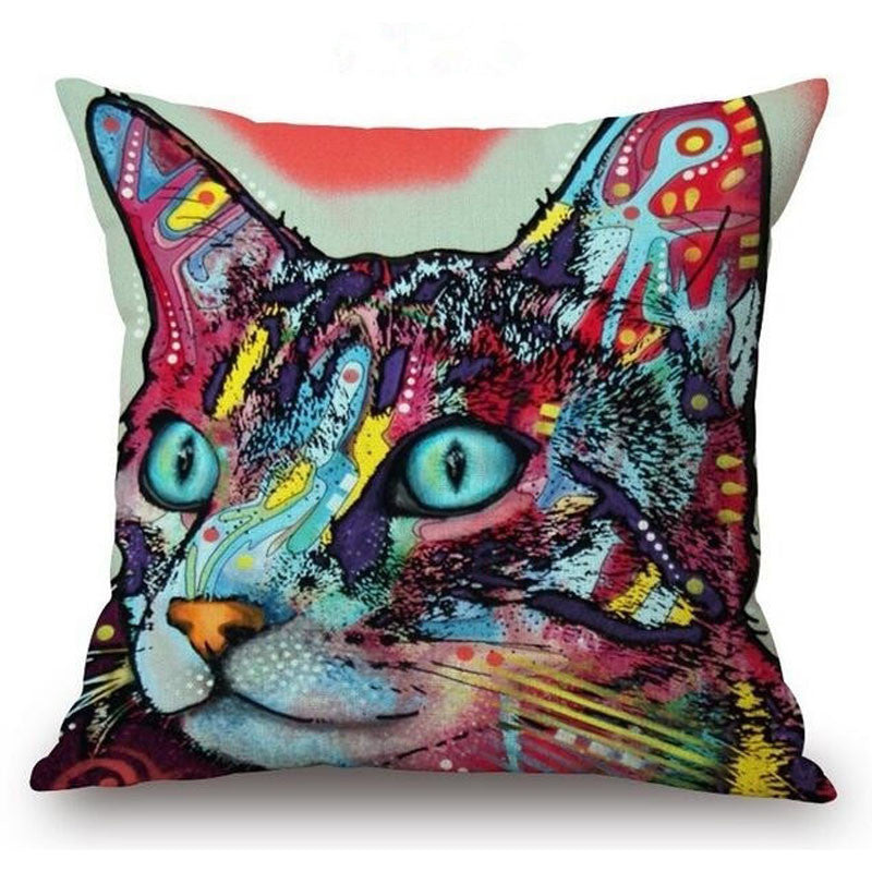 Online discount shop Australia - Colorful Oil Painting Cushion Cover 45x45CM (18x18IN) Cute Dogs & Cats Pillow Cover Pillow Case Home Decor