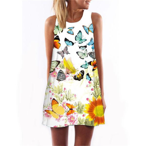 Women Summer Casual boho Maxi Party Evening Mini Dress Beach Floral dress sleeveless dresses casual