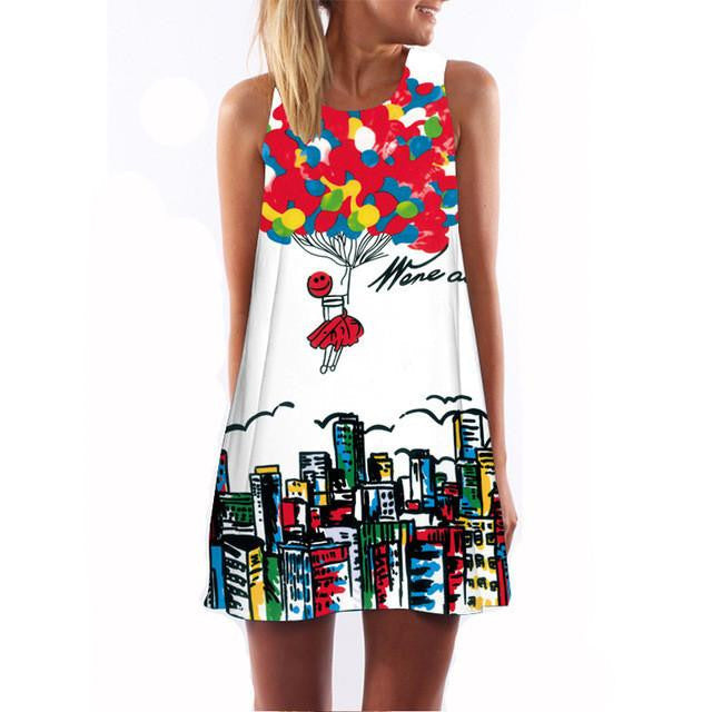 Women Summer Casual boho Maxi Party Evening Mini Dress Beach Floral dress sleeveless dresses casual