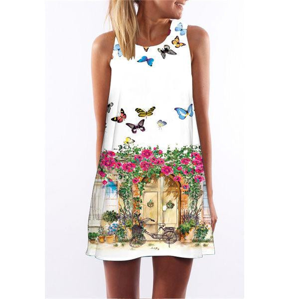 Women Summer Casual boho Maxi Party Evening Mini Dress Beach Floral dress sleeveless dresses casual