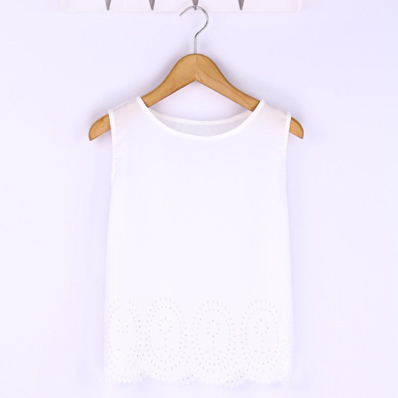 Summer Fashion Women Cropped Top Chiffon Tank Hollow Out Sleeveless Vest Plus Size Ladies Casual Blusa Feminina 6 Colors - CelebritystyleFashion.com.au online clothing shop australia