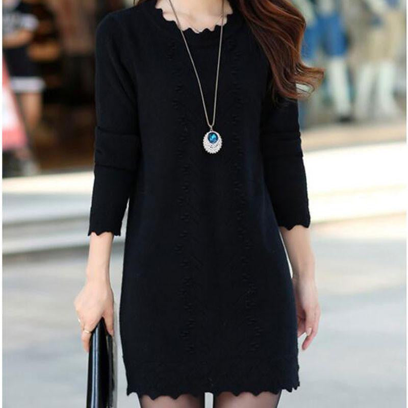 Women Sweaters Dress Pullovers Warm Long Knitted Sweater Knitwear Poncho Tunics Gray Black Pink Plus Size 3XL