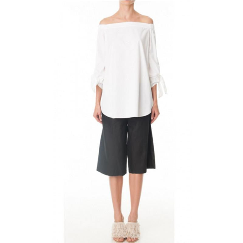 Women Slash Neck Off Shoulder Strapless Long Sleeve Bowknot Blouse Top Casual Loose Shirt dress 4 Color