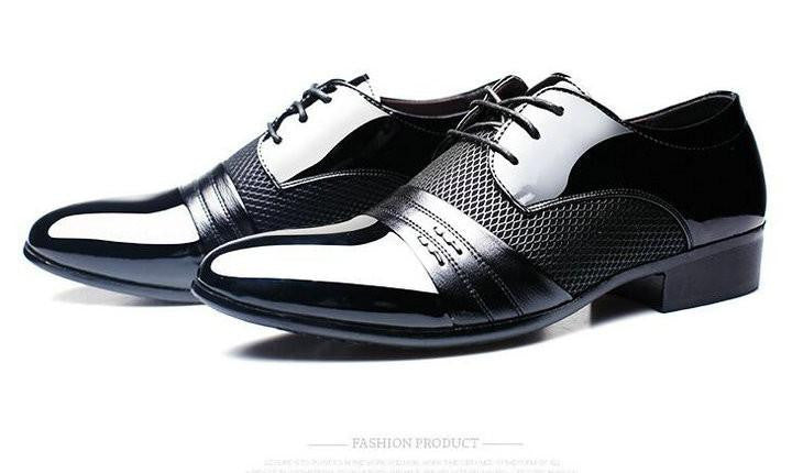Working Office shoes mens patent leather shoes business wedding shoes lace up Pointed toe flats big size 37-47 AB-01