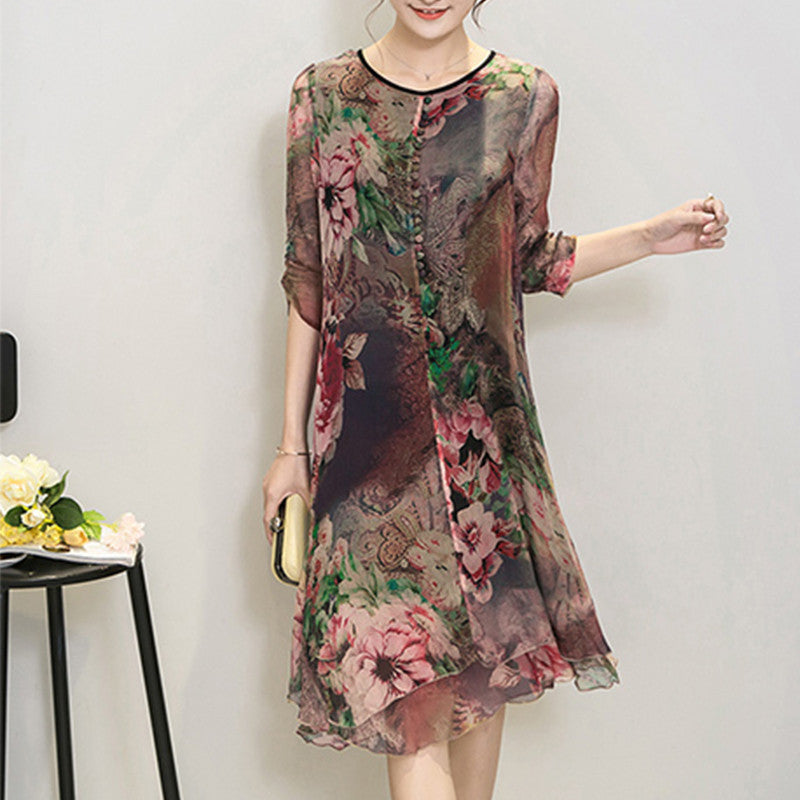 Fashion Women Summer Plus size clothing silk vintage bohemia expansion bottom dress print beach party dresses vestidos