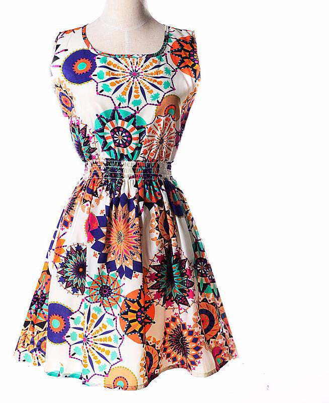 Summer Autumn Korean Women's Casual Dresses Bohemian Floral Leopard Vest Printed Beach Dresses For Women Large Size Dress