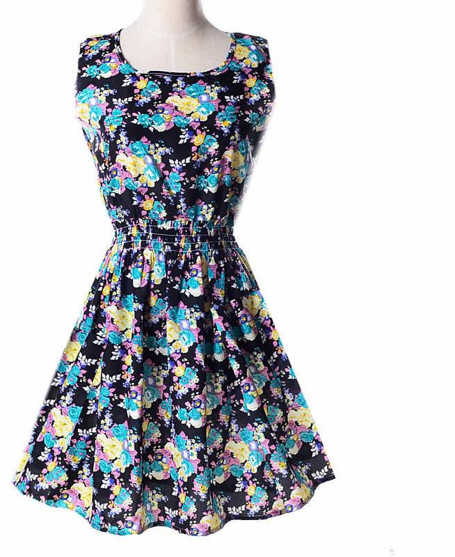 Summer Autumn Korean Women's Casual Dresses Bohemian Floral Leopard Vest Printed Beach Dresses For Women Large Size Dress