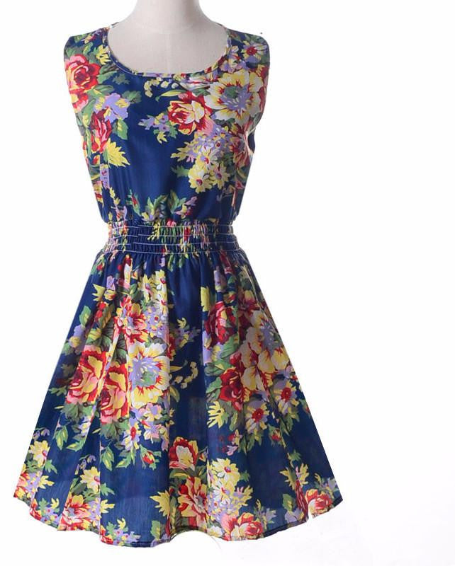 Summer Autumn Korean Women's Casual Dresses Bohemian Floral Leopard Vest Printed Beach Dresses For Women Large Size Dress