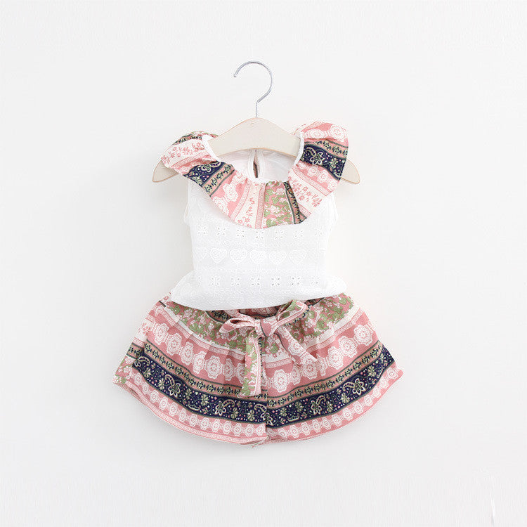 Girls Fashion Clothing Sets Brand Girls Clothes Kids Clothing Sets Sleeveless Whirte T-Shirt + Short 2Pcs Suits - CelebritystyleFashion.com.au online clothing shop australia