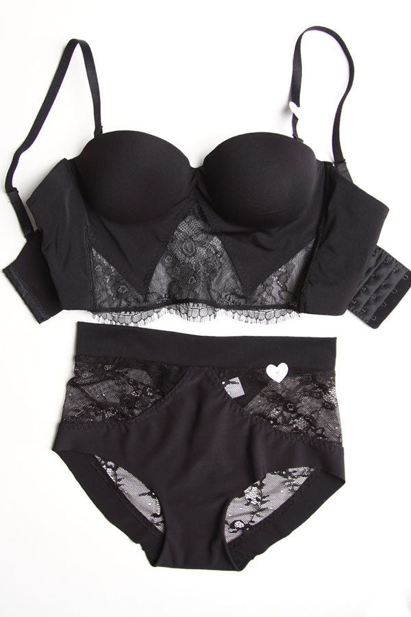 Online discount shop Australia - 1/2 cup lace thicken deep v bras and transparent panties young girls lingerie push up women underwear set plus size