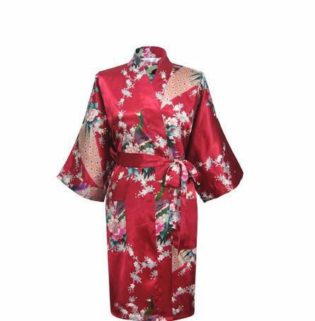 Silk Satin Wedding Bride Bridesmaid Robe Floral Bathrobe Short Kimono Robe Night Robe Bath Robe Fashion Dressing Gown For Women