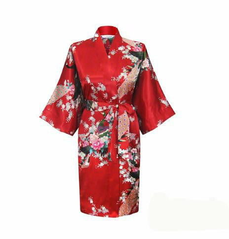 Silk Satin Wedding Bride Bridesmaid Robe Floral Bathrobe Short Kimono Robe Night Robe Bath Robe Fashion Dressing Gown For Women