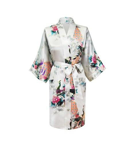 Silk Satin Wedding Bride Bridesmaid Robe Floral Bathrobe Short Kimono Robe Night Robe Bath Robe Fashion Dressing Gown For Women