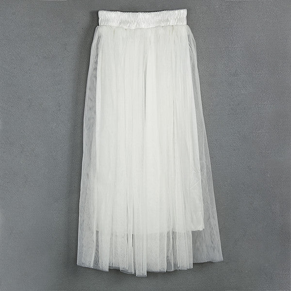 Online discount shop Australia - Ladies Women's Mid-calf Chic Pleated 3 Layers Gauze Tulle 70cm Long Maxi Skirts TOP QUALITY