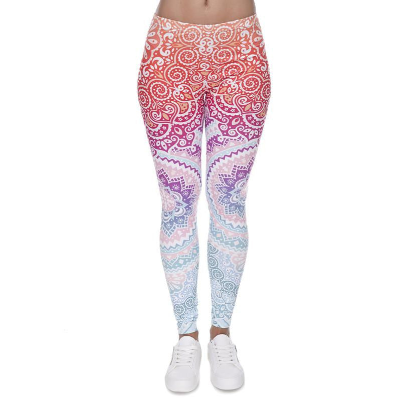 Women Legging Aztec Round Ombre Printed leggins Slim High Waist Legins Pants