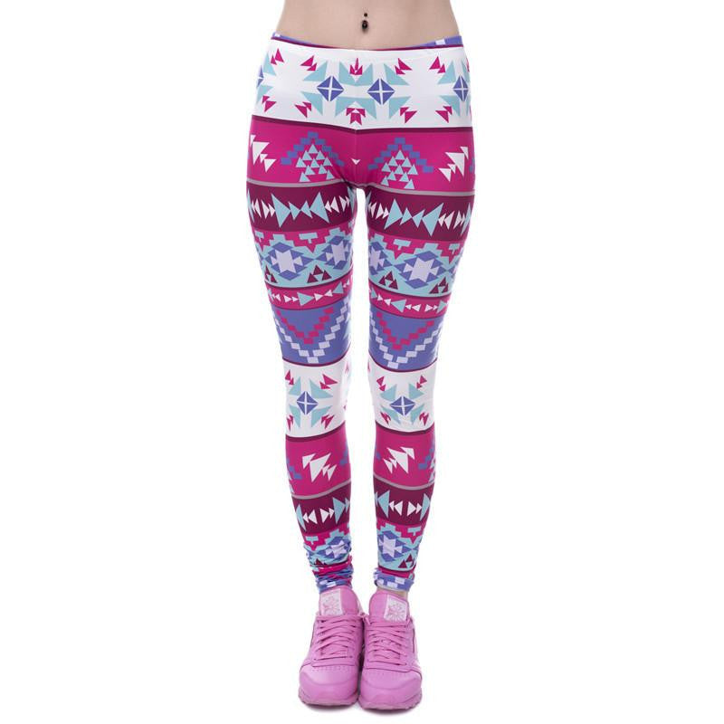 Women Legging Aztec Round Ombre Printed leggins Slim High Waist Legins Pants
