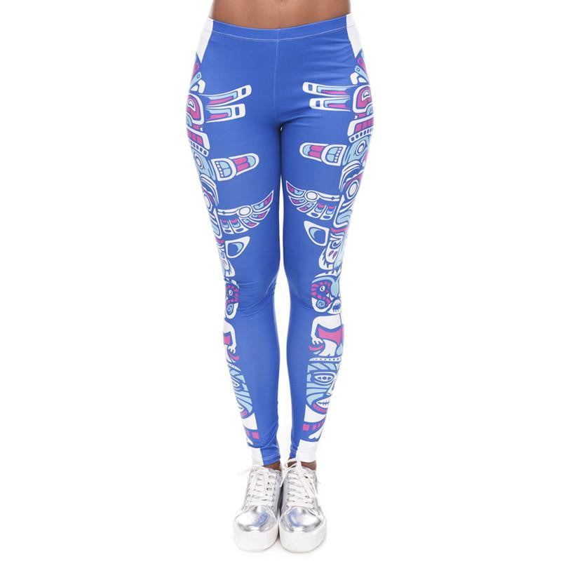 Women Legging Aztec Round Ombre Printed leggins Slim High Waist Legins Pants