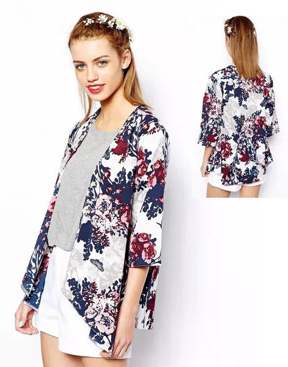 Online discount shop Australia - Cardigan Shirt Women Vintage Flower Printed 3/4 Sleeve Chiffon Blouse Shirt Women Loose Chiffon Kimono Cardigan