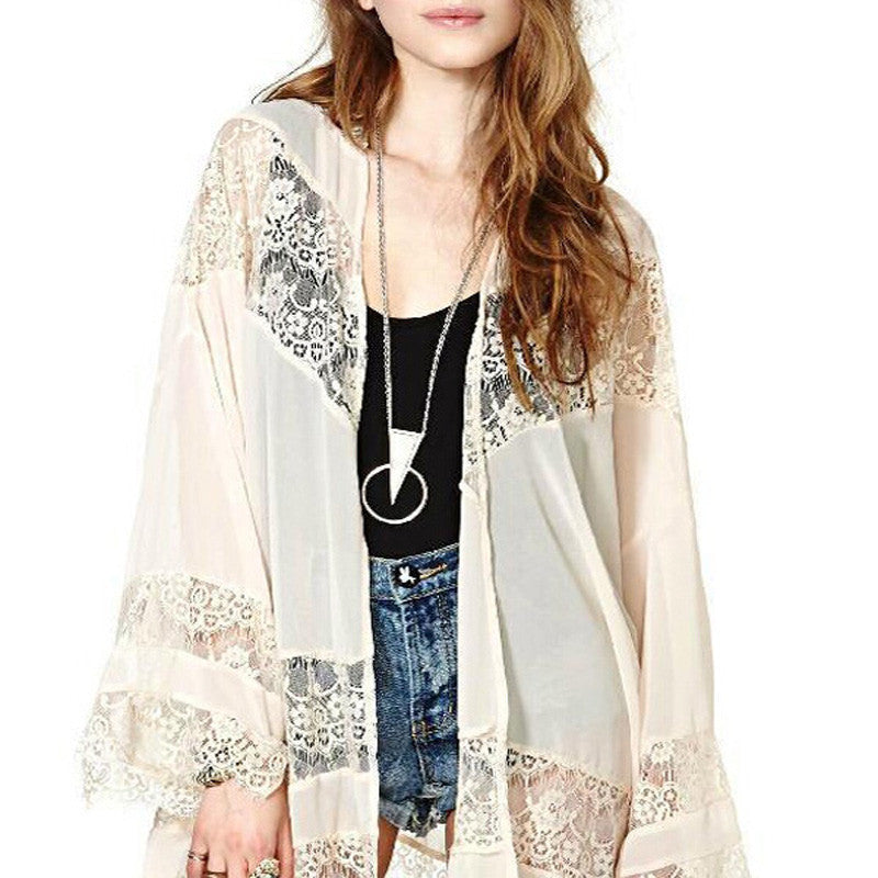 Online discount shop Australia - Cover-up Women Cardigan Lace Crochet Chiffon Loose Outwear Vintage Blouse Tops Plus Size