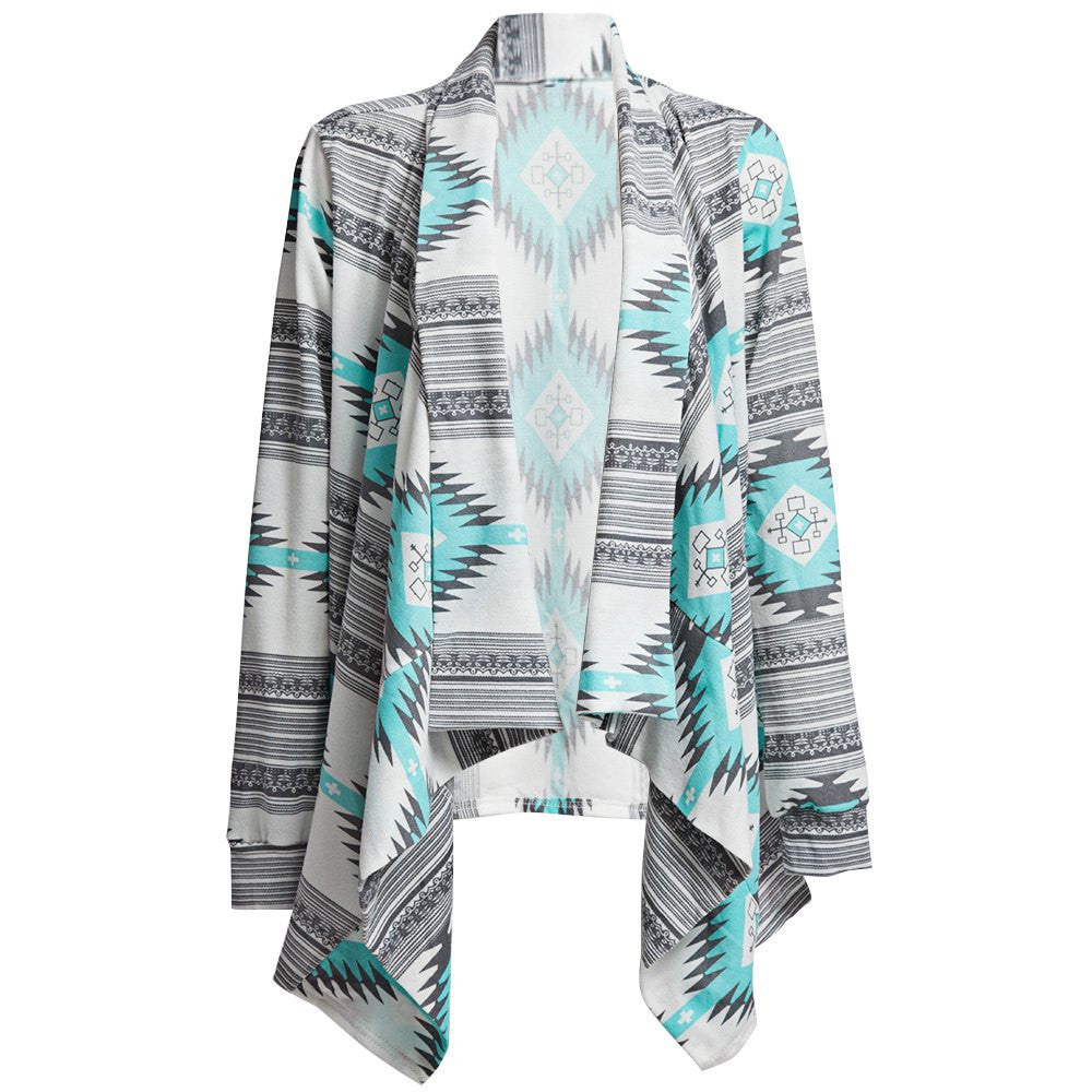 Pink Kimono Cardigan Blouses Women Geometric Printed Long Sleeve Cotton Coat Fashion Knitted Poncho Tops Casual Blouse