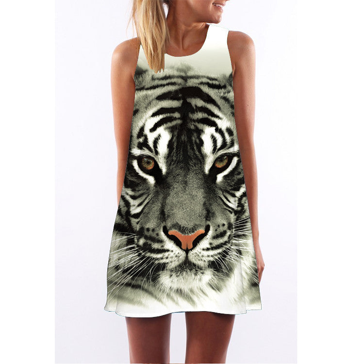 Summer women O-neck sleeveless dresses heart-shaped love printed white dress female fashion loose-fitting