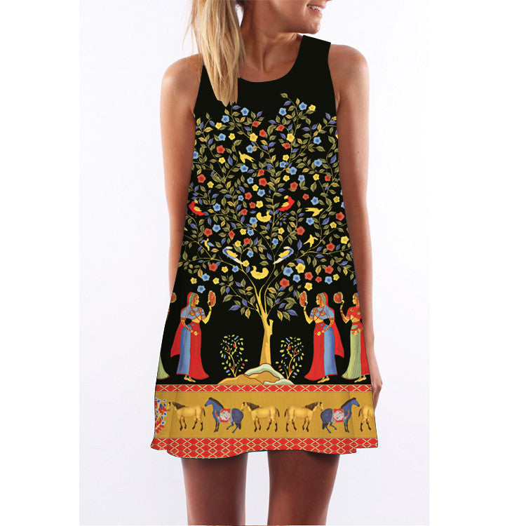 Summer women O-neck sleeveless dresses heart-shaped love printed white dress female fashion loose-fitting