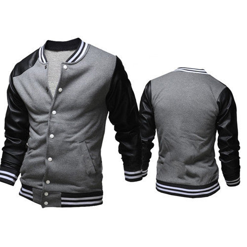 Online discount shop Australia - Cool College Baseball Jacket Men Fashion Design Black Pu Leather Sleeve Mens Slim Fit Varsity Jacket Brand Veste Homme Xxl