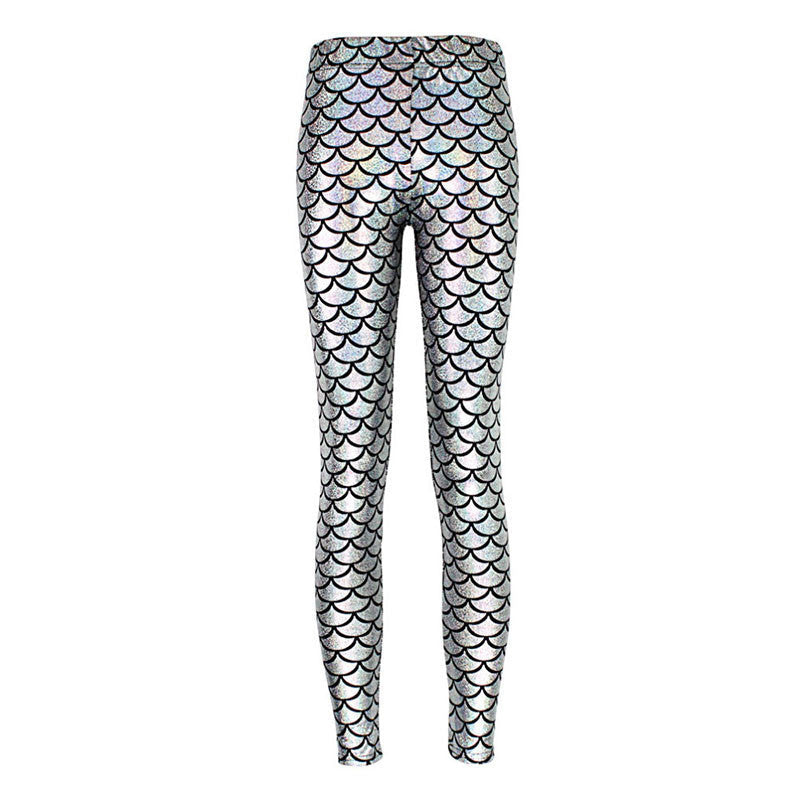 Fashion Trousers Digital Print Women Mermaid Fish Scale Leggings High