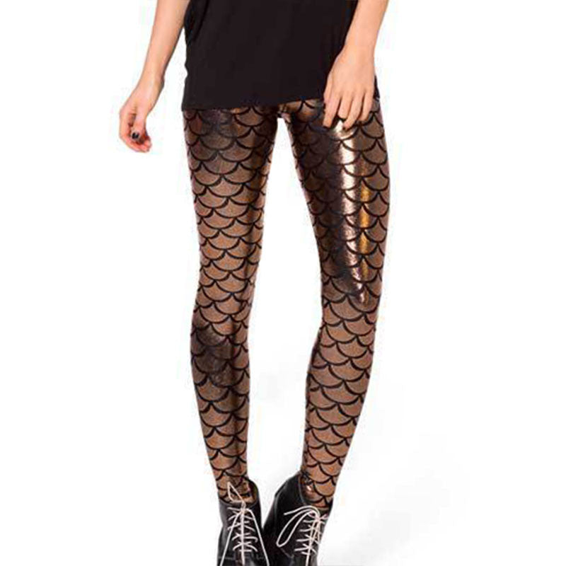 Fashion Trousers Digital Print Women Mermaid Fish Scale Leggings High
