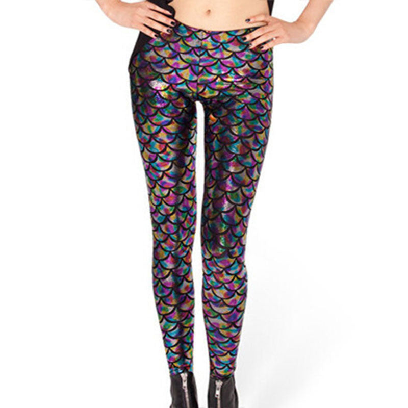 Fashion Trousers Digital Print Women Mermaid Fish Scale Leggings High