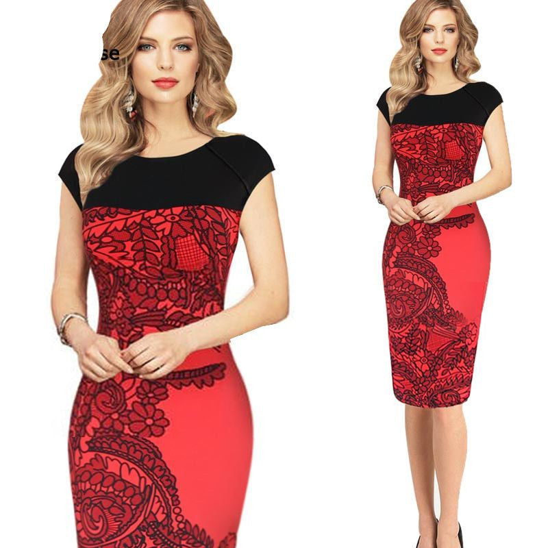 Online discount shop Australia - Dress Women Pinup Red Sheath Fitted Dress Business Work Pencil Dress Plus Size