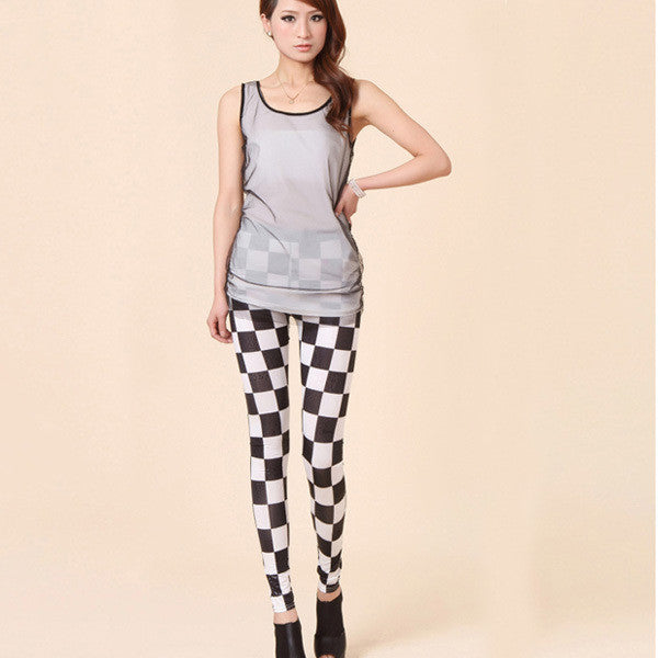 Online discount shop Australia - Multi Patterns Women Skinny Legging Pant Stripe Grid Porcelain Geometry Pencil Legwear