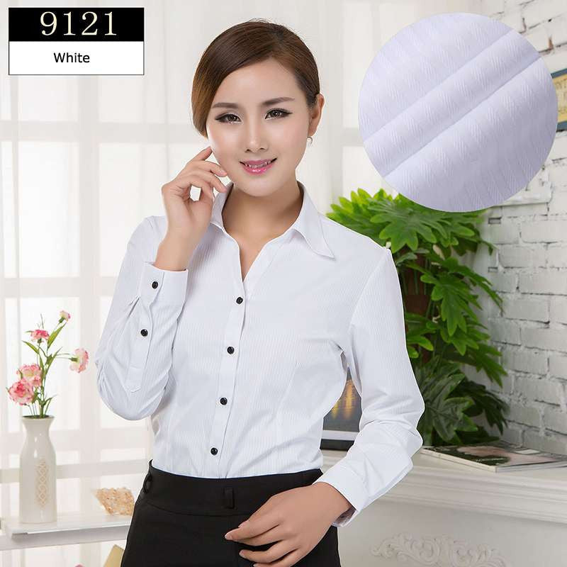 Online discount shop Australia - Blouses Shirts Office Lady Work Wear Plus Size Long Sleeve Cotton Basic Shirts Formal Women Blouses Tops
