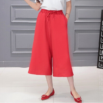 Pants Women Seven Pants Casual High Waist Elastic Wide Leg Pants Chiffon Solid Fashion Trousers Plus Size XL 5 Color