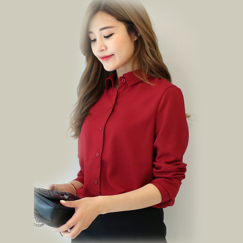 Online discount shop Australia - Fashion Women casual tops Long Sleeve Chiffon Shirt Blouse Simple women's plus size